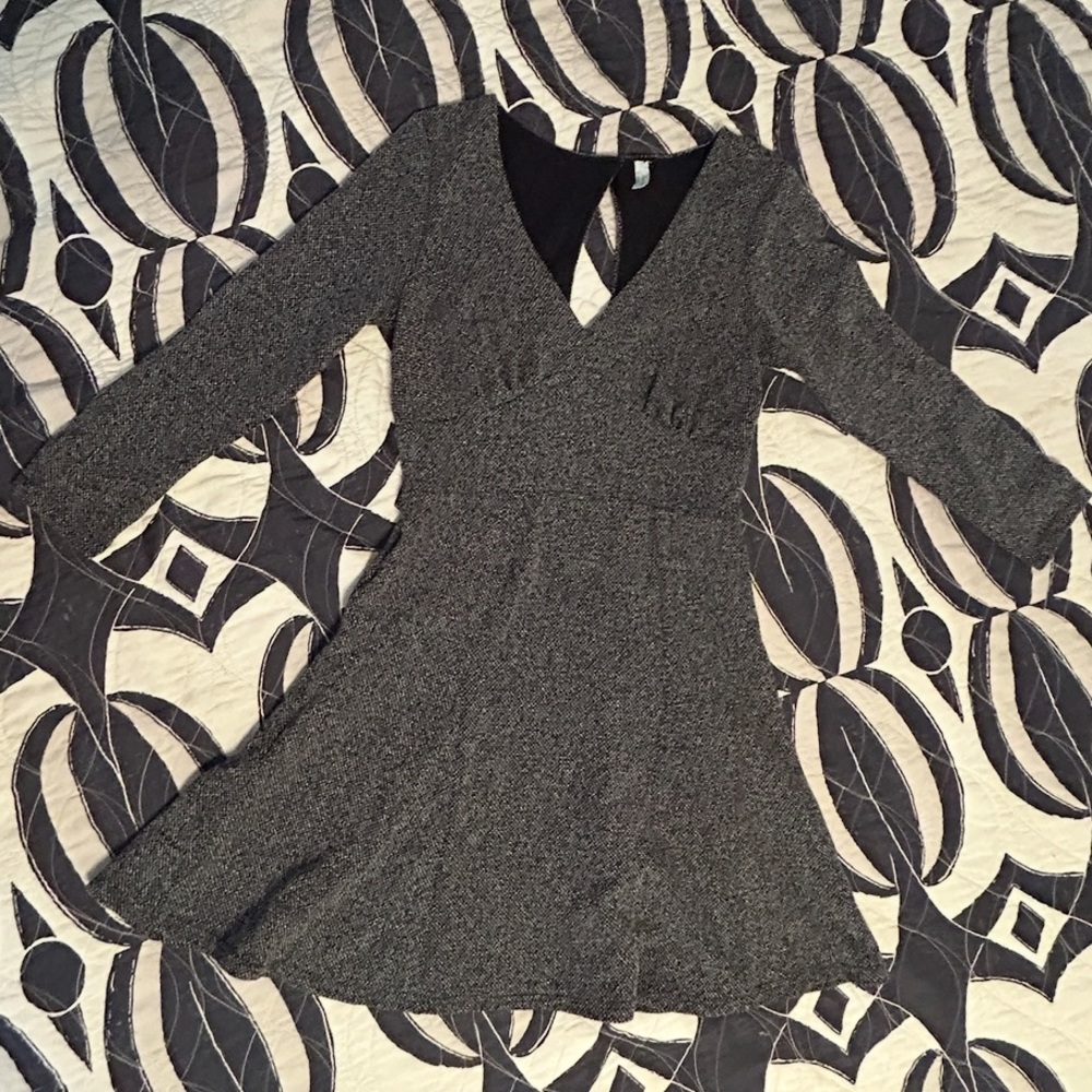 FREE PEOPLE Heartstopper Knit Gray V-Neck Long Sleeve Skater Mini Dress Boho - Picture 7 of 14